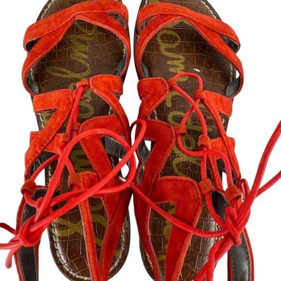 Sam Edelman Gemma Sandals Red Leather Gladiator Lace Up 8M Casual Boho Summer - Picture 3 of 10